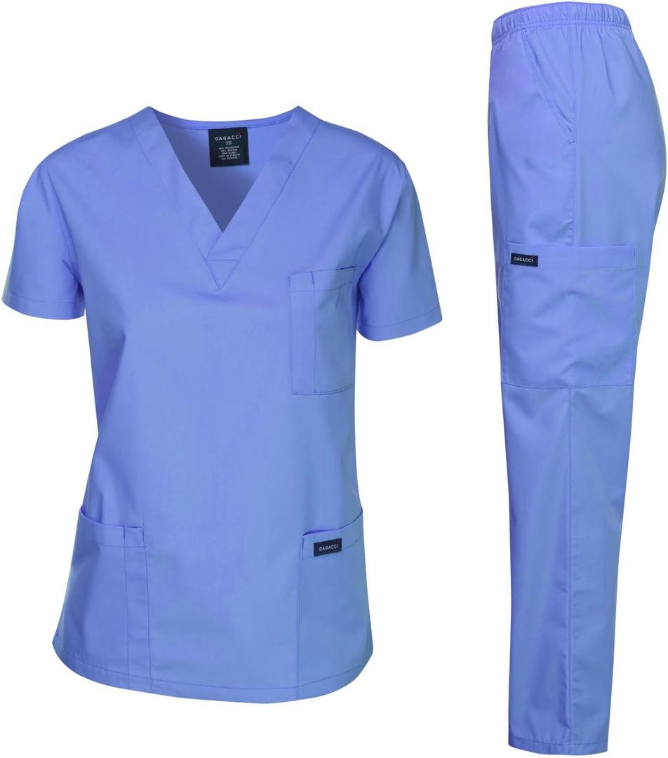Dagacci Scrubs Medical Uniform Women and Man Scrubs Set Medical Scrubs Top and Pants (XX-Large, Ceil Blue)