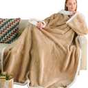 Ramees Sherpa Wearable Blanket with Sleeves and Pockets, Soft Warm TV Blanket Throw for Men and Women