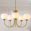 Modern Globe Chandelier 5 Light Mid Century White Milk Glass Vintage Sputnik Hanging Chandeliers Gold Pendant Light Fixtures for Dining Room Kitchen Living Room Bedroom, Rod