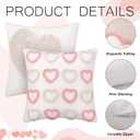 2 PCS Valentines Day Hearts Throw Pillow Covers 18 x 18 Inches Square Beige Pink Heart Linen Embroidered Cushion Cases Soft Decor for Sofa Bed Couch Living Room Home Couple Present Valentine Gift
