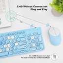 Wireless Keyboard and Mouse Combo, Retro Typewriter Keyboard with Round Keycaps, 2.4GHz USB Cute Wireless Keyboard Mouse for Computer, Desktop, Laptop (Blue Colorful)