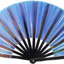 Gionforsy 1pcs Rave Folding Fan Foldable Hand Fans for Women Bamboo Large Holding Hand Fan with Bright Color Fabric Folding Fan for Festival(1PC-Style4 DarkBlue)