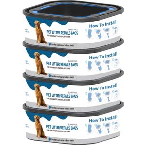 4 Pack Jumbo Square Refills Disposal Bags Refill Compatible with Pet Dogs Genie Dog Waste Disposal System Pails, Ultimate Odor Control Dog Poop Bags