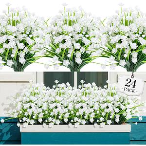 AGIRL 24 Bundles Artificial Flowers for Outdoor,No Fade Fake Plastic Flowers Faux Plants for Decoration Hanging Planters Indoor Outside Garden Porch Window Box Home Wedding Farmhouse (White)