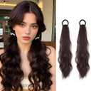 2PCS Curly Ponytail Extension with Elastic Tie 17 Inch Resistant Synthetic Natural Wavy Hairpiece Pony Tail Hair Extensions Wave Fake Ponytail Hairpieces for Women Daily Wear (Brown)