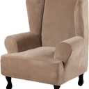 H.VERSAILTEX Wingback Chair Covers Velvet Plush Wing Chair Slipcover 1 Piece High Stretch Wing Back Chair Slipcovers Sofa Cover Furniture Cover with Elastic Bottom, Camel