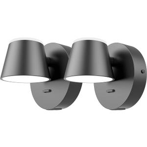 URSOLA Wall Light Set of Two, LED Wall Sconce with On/Off Switch USB Charging Port 110 Volt Hardwired Wall Lamp 350 Rotatable Up Down Sconces Wall Lighting (Black) (2 PCS Hardwired)