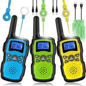 Wishouse Walkie Talkies for Kids Rechargeable Long Range, Xmas Birthday Gift for Boys Girls 4 5 6 7 8 9 10 Year Old, Hiking Gear Camping Games, Toys with Flashlight, VOX, Easy to Use 3 Pack