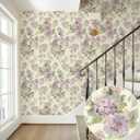 Floral Peel and Stick Wallpaper Pink Purple Lilac Flower Wallpaper Removable Contact Paper Self Adhesive Green Leaf Wall Paper for Bedroom Furniture Decor 17.3X120IN