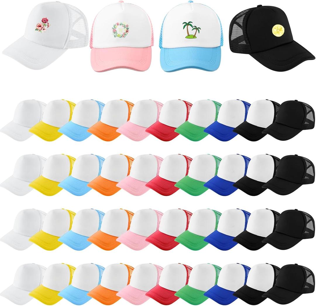 Hercicy 40 Pack Sublimation Blank Trucker Hat Bulk Wholesale Mesh Baseball Cap for Women Men DIY Hat Bar Party