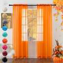 youleyar Solid Sheer Rod Pocket Curtain Voile Draperies 2 Panels White Beige Orange Grey Coffee 60 Inch Width 108 Inch Long 1 Pair for Kitchen Bedroom Children Living Room Yard(Orange,60W108L)