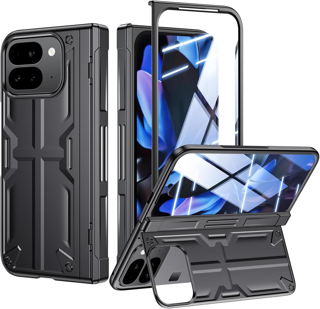 Kaiiecal for Pixel-9-Pro Fold Case Stand: Slim Hinge Case with Screen Protector - Support Wireless Charging - Full Body Soft Protective Phone Cover for Google Pixel 9Pro fold Black