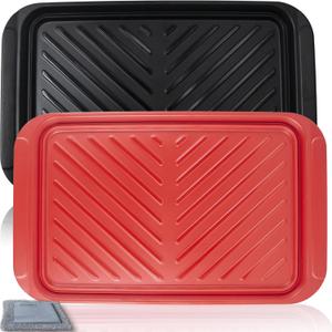 Grilling Prep and Serve Trays, BBQ Platter for Raw and Cooked Food, Melamine Serving Trays for Food, Set of 2, Black and Red, Napkin and Cleaning Clothes Included (Standard 17.2'' x 10.5'')