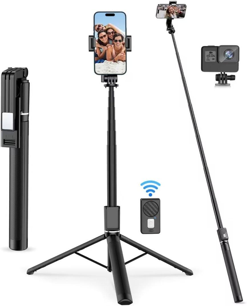 FANTCOO Magnetic Selfie Stick Compatible with Magnet, 44inch Extendable Cell Phone Tripod Stand with Remote for Vlogging, Portable Phone Tripod for iPhone 14 13 12 11 Series & All Smartphones (Black)