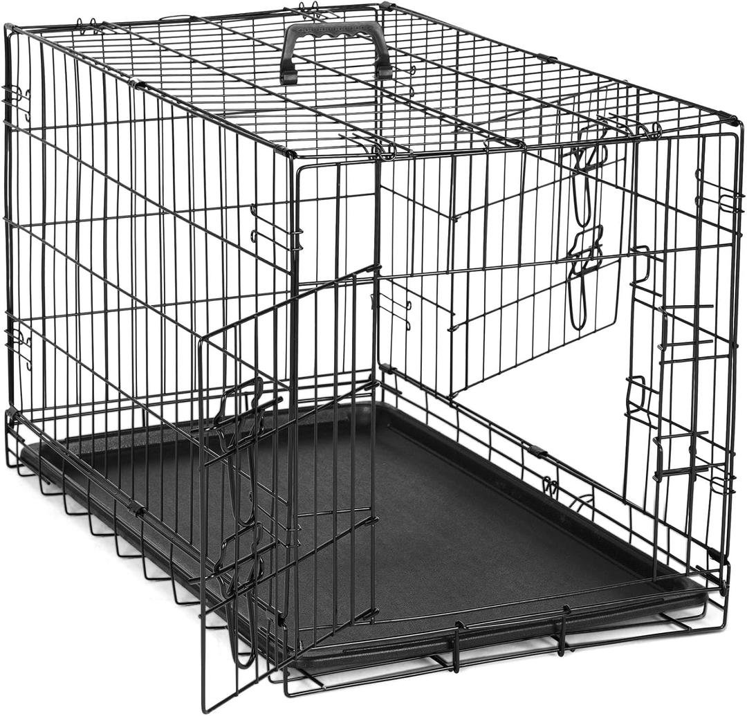 DUMOS Dog Crate, 36 Inch Medium Double Door Dog Cage with Plastic Leak-Proof Pan Tray, Folding Metal Wire Pet Kennel for Indoor, Outdoor, Travel, Black