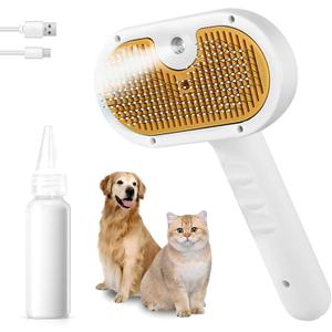 Pet Steam Brush for Dog & Cat  3-in-1 Spray Hair Removal Comb  Steam for Shedding & Grooming  Water Brush for Long & Short Haired Pets  Spritz Defur Comb (7.7-Empty Bottle)