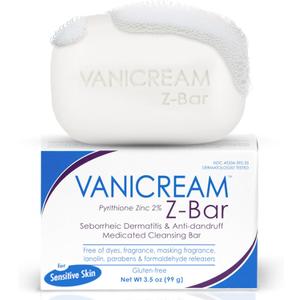 Vanicream Z Bar, Seborrheic Dermatitis & Anti-Dandruff Medicated Bar, 3.5 Oz, Formulated without Common Irritants for Sensitive Skin, 2% Pyrithione Zinc Helps Relieve Itching, Redness & Flaking