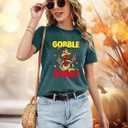Thanksgiving Shirts for Women Gobble Til You Wobble T Shirt Gobble Turkey Short Sleeve Graphic Tee Tops (S)
