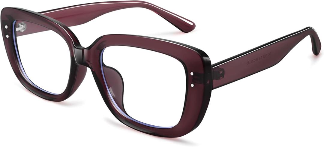Dollger Big Chunky Blue Light Blocking Glasses for Women Men Trendy Large Rectangle Thick Frame Anti Bluelight Glasses (C4:dark Purple)