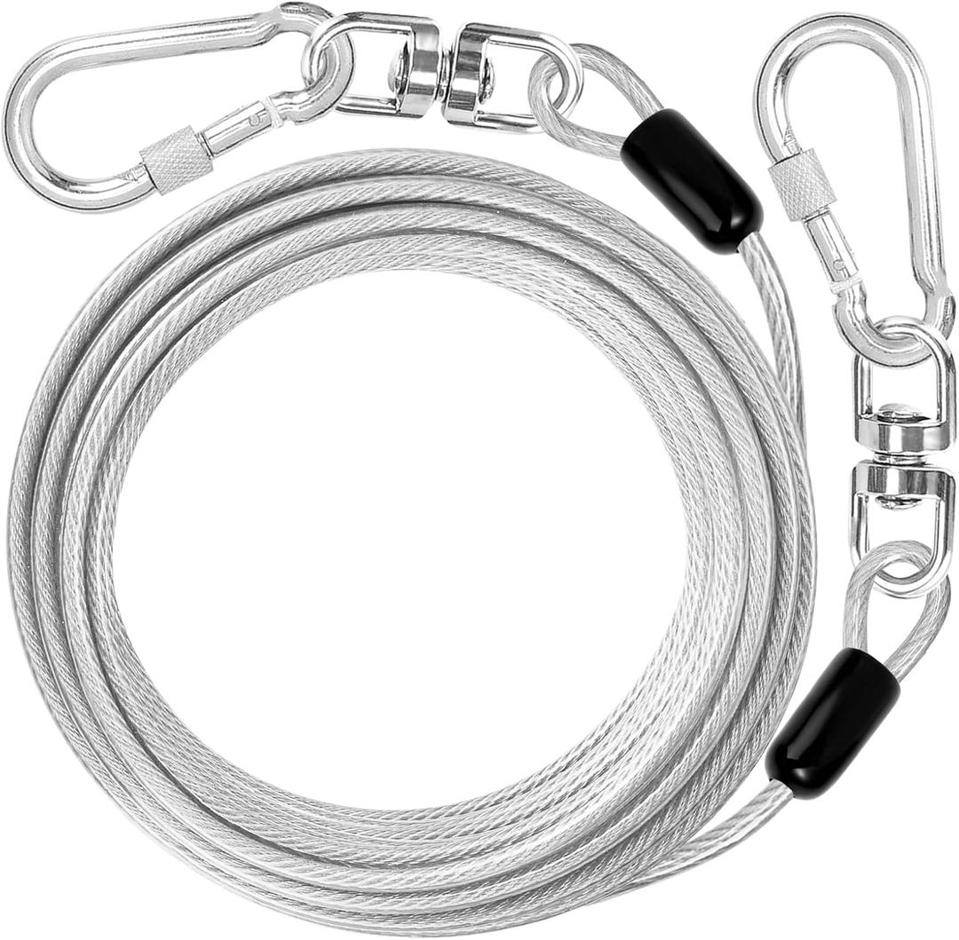 jenico Dog Tie Out Cable: 10 ft Dog Lead for Yard - Heavy Duty Chain Leash Outside for Small Large Dogs Up to 500 lbs - Outdoor Dog Runner Tether (White)