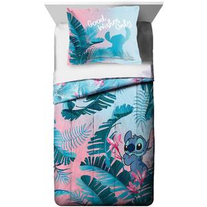 Jay Franco Disney Lilo & Stitch Floral Fun Twin Comforter & Sham Set - Super Soft Kids Reversible Bedding - Fade Resistant Microfiber (Official Disney Product)