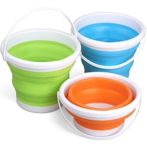 Jumbo Foldable Buckets, Sand Beach Toy Silicon Pails for Kids Adults, Collapisible Water Buckets Sandbox Kit Tool Multi Use for Outdoor, Cleaning Washing, Camping, Traveling, Towels, Picnic 3 Pack