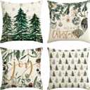 AVOIN colorlife Merry Christmas Trees Snowflake Throw Pillow Covers, 16 x 16 Inch Joy Xmas Balls Winter Holiday Cushion Case Decoration for Sofa Couch Set of 4 (Green)
