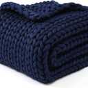 YnM Chunky Throw Blanket, Medium-Weight, Hand Knitted, Skin Friendly, Ventilated and Breathable, Machine Washable, Home Dcor Piece for Couch, Sofa and Bed (Indigo Blue, 40x50 Inch)