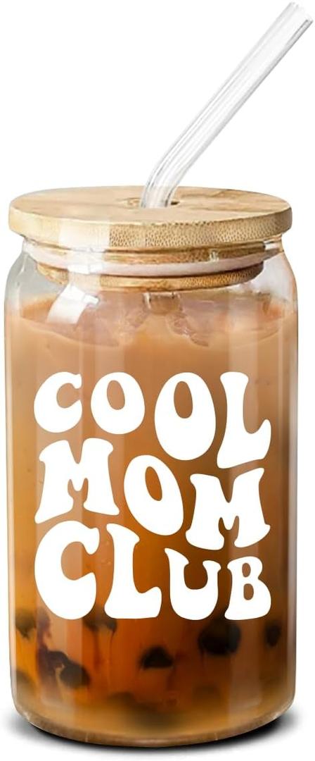 NewEleven Gifts For Mom - Birthday Gifts For Mom From Kids  Unique Birthday Present Ideas For Mother, Wife From Daughter, Son, Husband - 16 Oz Coffee Glass (Cool mom club CF)