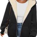 Trendy Queen Zip Up Hoodies for Women Fleece Lined Jackets Winter Coats Long Sleeve Sweatshirts Pullover Fall Clothes (Large, Black)