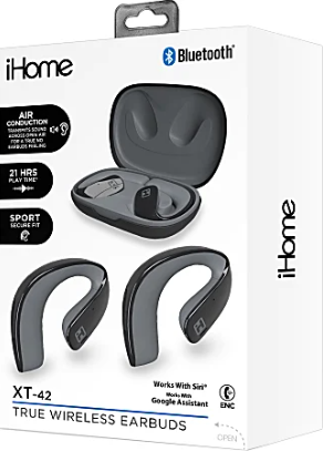 Bytech iHome XT-42 True Wireless Bluetooth In-Ear Earbuds, Black, HMAUBE238BK