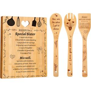 Sister Birthday Gifts "Recipe for a Special Sister" Bamboo Cutting Board Set with Engraved Unique Sister Christmas Gifts,Friendship Gifts for Women,Best Friend or Soul Sister Gift