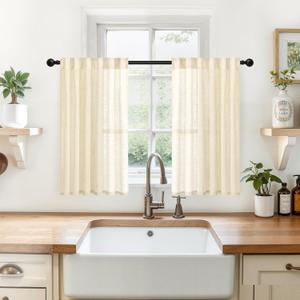 YoungsTex Linen Cafe Curtains 36 Inch Length, Small Semi Sheer Drapes Light Filtering with Rod Pocket Back Tab for Bathroom Kitchen Window, 2 Panels, Beige, 34 X 36 Inch