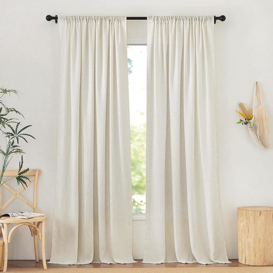 NICETOWN Natural Thick Linen Curtains 108 inches Long for Bedroom, Pinch Pleated/Rod Pocket/Back Tab Privacy Added Window Treatments with Light Filtering for Living Room, W52 x L108, 2 Panels