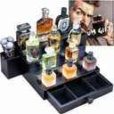 Wooden Cologne Organizer for Men 4 Tier Black | High Grade Velvet Lining and Stylish Gift Box | Side Compartment | Space Aid Cologne Holder | Perfume Display Stand | Dresser Countertop Decor | SELUM