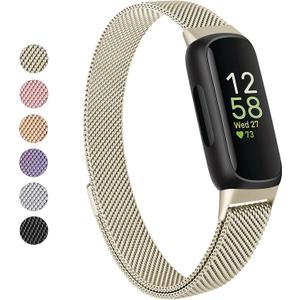 Vanjua for Fitbit Inspire 3 Bands Women Men, Stainless Steel Metal Mesh Loop Adjustable Magnetic Wristband Replacement Straps Compatible with Fitbit Inspire 3 Fitness Tracker (Champagne Gold)