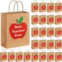 Kolldenn 24 Pcs Teacher Appreciation Gift Bags Bulk, Best Teacher Ever Apple Kraft Paper Bags with Handles, Thank You Gift Bag for Teachers Appreciation Week, End of Year, Graduation Party Favors