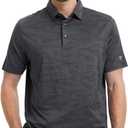 M MAELREG Golf Shirts for Men Short Sleeve Heather Jacquard Textured Stretch Moisture Wicking Performance Mens Polo Shirts (Black, XL)