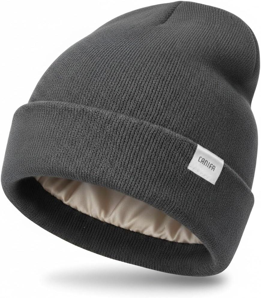 Satin Lined Beanie for Women Men, 3-Layer Warm Slouchy Winter Hat, Valentines Day Gifts for Him Her, Gift Box Card Included