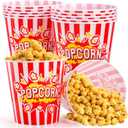 Youeon 12 Pack Large Plastic Popcorn Bowls, 95 Oz Reusable Popcorn Containers in Red & White Striped Retro Style, Popcorn Buckets for Movie Night, Theater, Party Theme