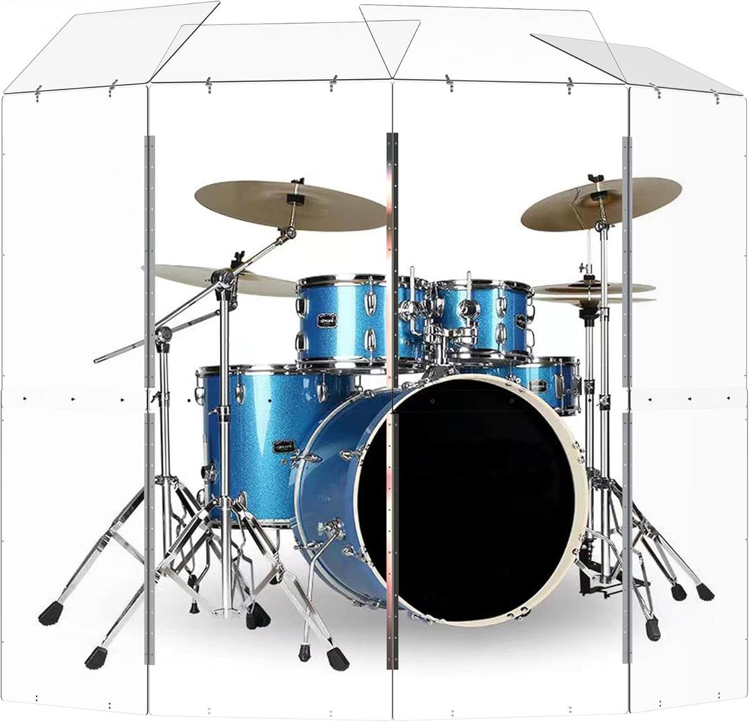 Portable Drum Shield | 4 Panels 2ftx5ft w/Deflectors | Converts to 2ftx6ft | Factory-Installed Full-Length Stainless Steel Hinges | Acrylic drum Sound Barrier | Cage for Church (4 Panels w/Defl.)