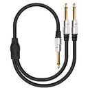 XMSJSIY 6.35mm 1/4" TS Male to Dual 6.35mm 1/4" TS Male Mono Stereo Y Cable Splitter Cord - 50cm