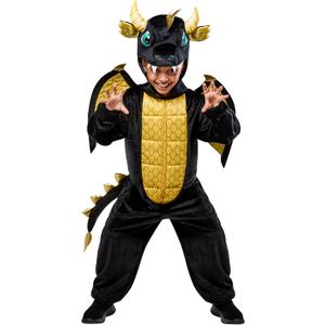 Rubies Black Dragon Comfywear Hooded Jumpsuit for Kids, Unisex S/M, Small-Medium (Black, S)