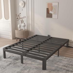 10 Inch Bed Frame Queen Size with Metal Gaskets, Heavy Duty Queen Platform Bed Frame No Box Spring Needed, DIY Headboard, Anti-Slip Mattress Stopper, Round Corner Leg, Easy Assembly, Black