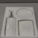 3-Piece Ceramic Bathroom Accessories Set - Soap Dispenser, Toothbrush Holder & Soap Dish with Modern Wave Embossed Design for Bathroom Accessory Set (White)