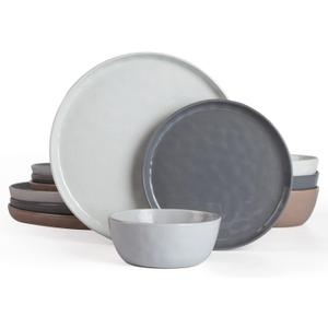 Famiware Mars Plates and Bowls Set, 12 Pieces Dinnerware Sets, Dishes Set for 4, Multi-color