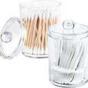 2 x Clear Bathroom Organizer with Lid - 2-Pack Cotton Ball and Cotton Swab Storage Tins for Vanity Storage