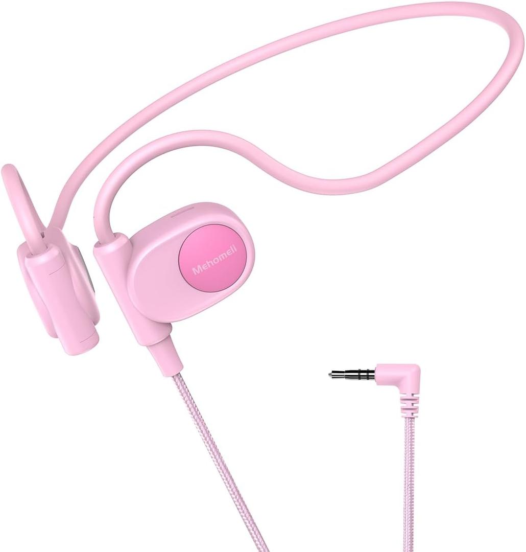 Mehomeli Kid Headphones for School, Air Conduction Open Ear Headphones, 3.5mm Jack Wired Cord, Ultra-Comfort, Ergonomic and Lightweight Design Perfect for School and Outdoor Activities-Pink