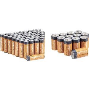Amazon Basics 12 Pack D Cell All-Purpose Alkaline Batteries, 5-Year Shelf Life, Easy to Open Value Pack & 48 Pack AA High-Performance Alkaline Batteries, 10-Year Shelf Life, Easy to Open Value Pack