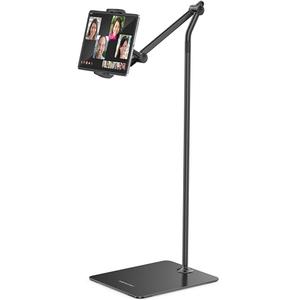AboveTEK Tablet Floor Stand,Stylish Adjustable Height iPad Floor Stand with Stable Base,Aluminum 360° Rotation Holder for Sofa Bed,Fits 4.7-13.5"iPad Pro 12.9/Air/Mini,Galaxy Tab,iPhone,Kindle(Black)
